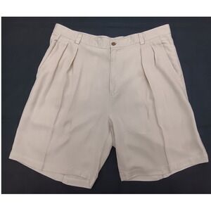 Tommy Bahama Mens Beige 100% Silk Double Pleated Chino Shorts Size 36 Coconut